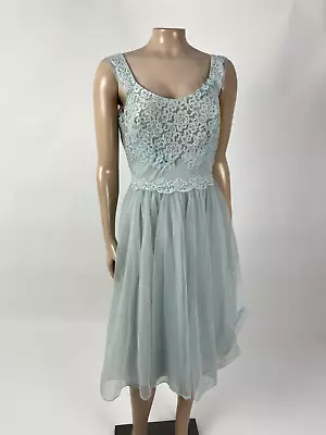 Vintage BABYDOLL Sheer Chiffon Nightie Nightgown W Lace 34 Blue Floral Y4-10 • $39.99