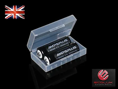 2x Ampsplus 18500 2000mAh Battery 3.7V Button Top Lithium Rechargeable Batteries • £11.89