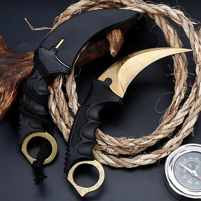 Karambit Knife Outdoor Survival Hunting Fixed Blade Knives Fishing With Sheath • $10.98