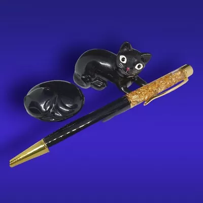 Avon Kompact Kitty Pill Box Pylones Black Cat Sharpener Gold Flakes Pen Vintage  • $35.50