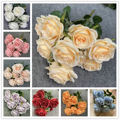 10 Heads Silk Rose Artificial Flowers Fake Bouquet Wedding Home Party Decor UK • £6.98