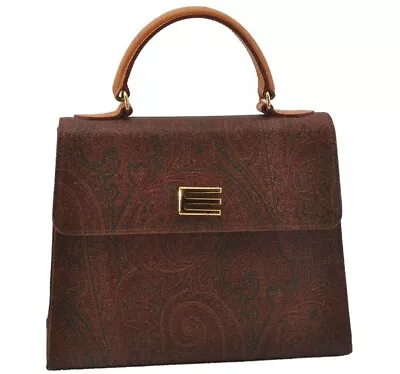 Authentic ETRO Vintage Hand Bag Purse PVC Leather Brown 0475J • $98