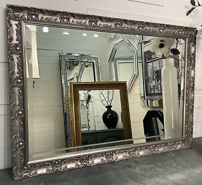 LARGE Antique Silver French Framed Decorative Rococo Ornate Wall Mirror OPERA • £79.99