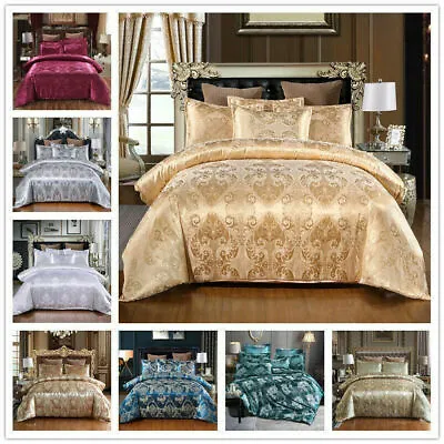 Jacquard Bedding Sets Silk Duvet Quilt Cover Pillowslip Double & King Size 3 Pcs • £29.47