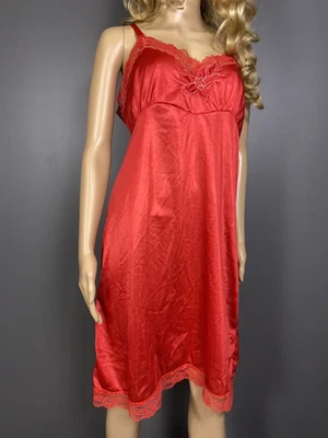 $29.99 • Buy Vintage Bestform Size 40 Full Slip Red Nylon Lace Embroidered Flower Lingerie