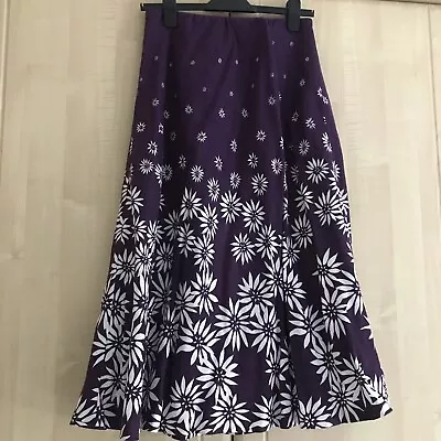 Vintage Laura Ashley Linen Skirt Size 12 Deep Purple Daisy Pattern • £15