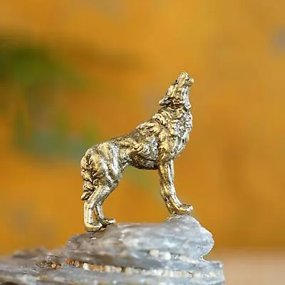 Copper Alloy Wolf Figurine Small Gift Vivid Crafts Metal Statue Animal Figurines • $15.07