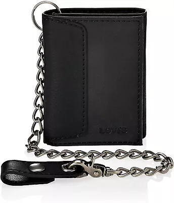 Levi's Men's Leather Trifold Chain Wallet Black • $23.99