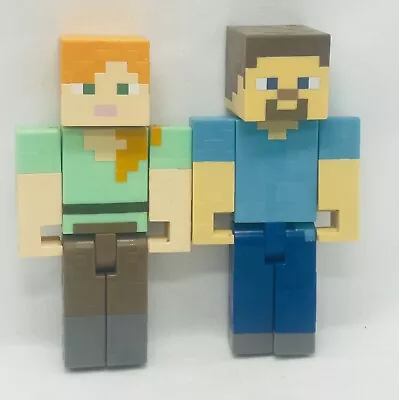 MINECRAFT Alex & Steve Figure Set 5” Movable Posable Pixelated Design • $16.90