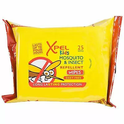 3x Xpel Kids Mosquito & Insect Repellent Wipes Kids 25 Long Lasting Outdoor • £6.99