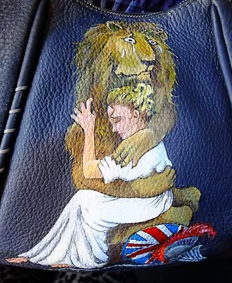 Blue Leather Radley London Shoulder Bag Hand Painted Britania Weeps  Lion Hugs • £59