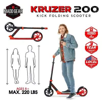 Kruzer 200mm Commuter Scooter Max 200lbs- Easy Folding - Height Adjustable • $35.95