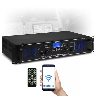 Bluetooth Amplifier With USB Phono AUX Input EQ Blue LEDs Hifi Home Stereo 500W • £125