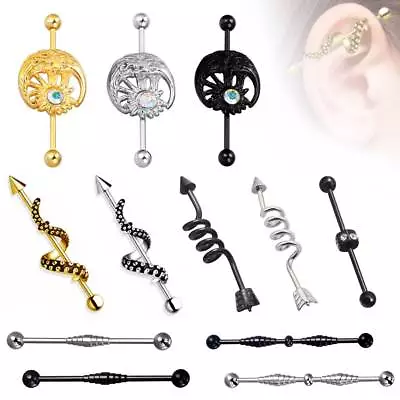 $7.59 • Buy 14g Surgical Steel Industrial Barbell Body Jewelry Earring Cartilage Piercing