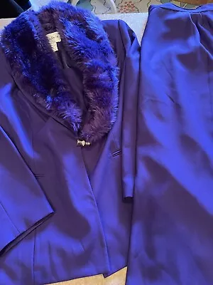 Vintage Katherine Kay Ltd Beautiful Purple Skirt Jacket Removable Faux Fur 18W • $42