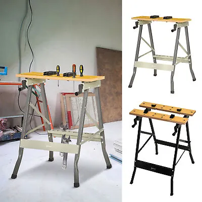 4-in-1 Work Bench Saw Horse Clamp Table W/ Rulings Tool Holes Foldable DIY • £22.99