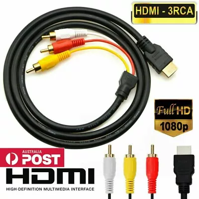 HDMI Male To 3 RCA Audio Video AV Cable Adapter Phono TV HDTV DVD 1080P 1.5M • $8.99