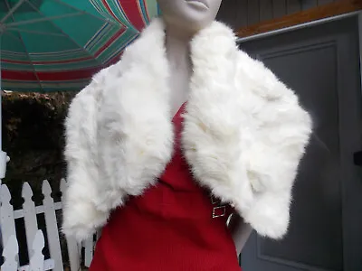 Vintage Genuine White Rabbit Fur Stole Cape Shawl Wrap Wedding Caroling • $39.95