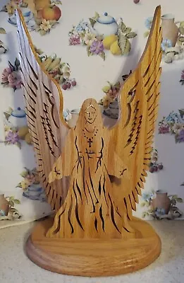 Hand-Carved Decorative Wooden Beautiful Cross Angel Night Light Wings 12.5 X8  • $40