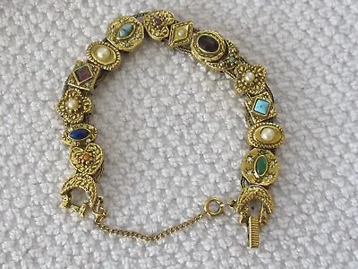 Vintage Classic Goldette Slide Jeweled Charm Bracelet Double Chain Q1 • $94.50