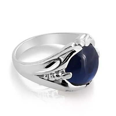 Azaggi 925 Sterling Silver Ring Cabochon Blue Sapphire Stone Men's Ring Jewelry • $160