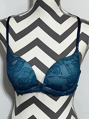 Lace Victoria’s Secret Biofit Push Up Bra 34C Blue Turquoise Bling • $19.99