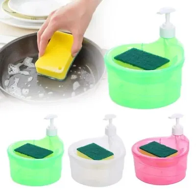 Soap Pump Dispenser 2 In 1 Sponge Holder Dish Washing Liquid Container Kitchen⭐ • £5.51