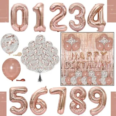 £8.99 • Buy Rose Gold Happy Birthday Balloons 16  Bunting Banner Glitter LATEX DECOR Balons 