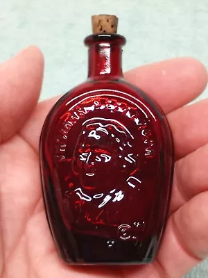 Vintage MINI RUBY RED GLASS BOTTLE FLASK WITH CORK THOMAS JEFFERSON MINIATURE • £24.33