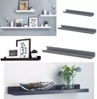 Wooden Floating Shelf Shelves Kit Wall Mounted Display Unit Home Office Bathroom • £6.85