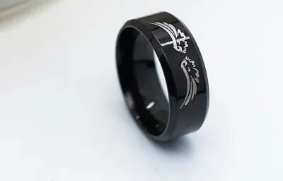 US SELLER Stainless Steel Black Angel Wing Band Ring Love Memorial Size 9 • $12