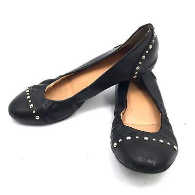 J. Crew Cece Studded Round Toe Leather Ballet Flats Black Classic Shoes 7 Women • $45