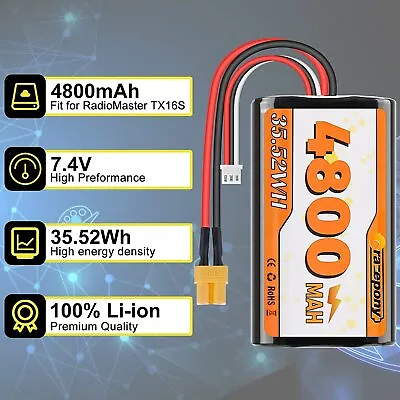 2S Li-ion Battery 7.4V 4800mAh XT30 Plug For RadioMaster TX16S Transmitter RC • £15.10