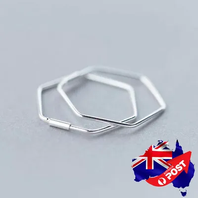 $12.95 • Buy Genuine 925 Sterling Silver 23mm Plain Hexagon Geometric Huggie Hoop Earrings