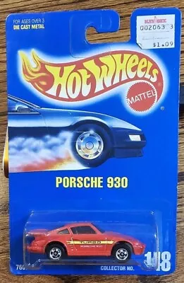 1991 Mattel Hot Wheels Blue Card Red PORSCHE 930 Model 7607 Collector # 148 • $4.50