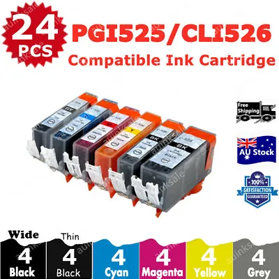 $23.60 • Buy 24x Non-OEM Ink Cartridge PGI525 CLI526 + Grey For Canon PIXMA MG6150 MG6250