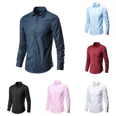 Men Wrinkle-free Formal Long Sleeve Shirt Business Relaxed Dress Shirt Button Up • $17.32