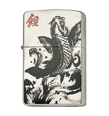 ZIPPO Japanese Pattern Koi Carp Silver Antique • £55.94