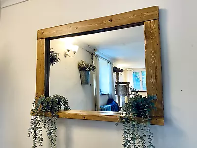 Handmade Wooden Mirror With Shelf In Rustic Pine 720mm H X 960mm L • £114.99