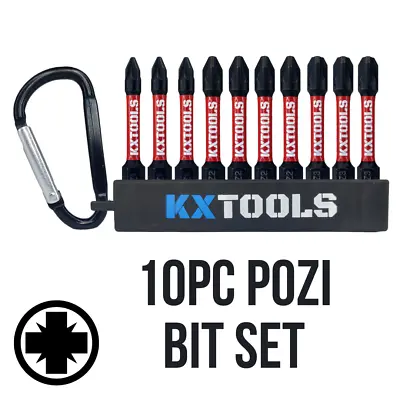 10 X 50mm KXTOOLS Mixed Pozi PZ1 PZ2 PZ3 Impact Bits Driver Screwdriver Set 1/4  • £8.09