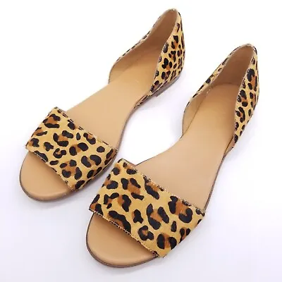 J Crew Flats Women's 9 Cheetah Animal Print Peep Toe D'Orsay Slip-On Shoes • $24.99