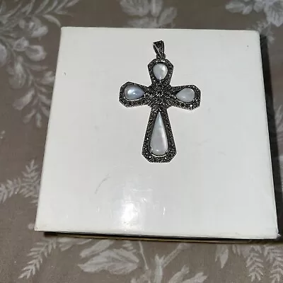 Sterling Silver Solid Marcasite Large Holy Cross Pendant • $22.95