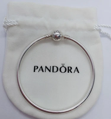 $45 • Buy PANDORA STERLING SILVER MOMENTS BANGLE 21cm Circumference  Stamp 925 ALE #590713