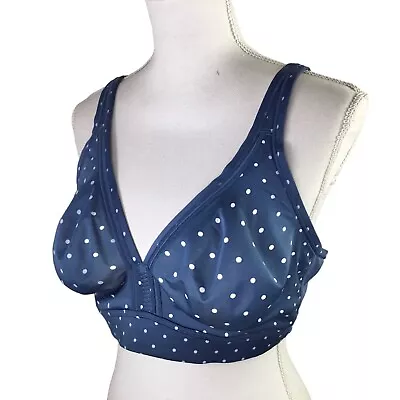 Cacique Unlined No Wire Size 46B Full Coverage Blue Polka Dot Lane Bryant Silky • £22.94