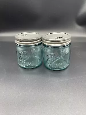 2 New Ball Half  Pint Aqua Mason Jars Vintage Antique Collector's Edition • $14