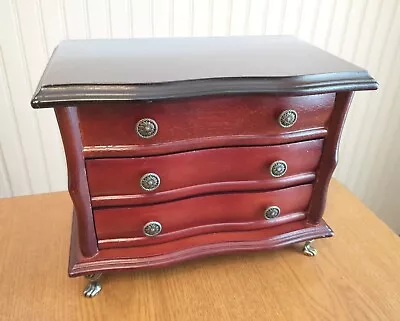 Vintage Wood Jewelry Box 9 X 7  Mahogany Color Multi Drawer W/ Mirror Beautiful! • $29