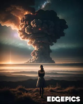 Art Print Post-Apocalyptic Magic Mushroom Cloud Nuclear Explosion Girl Surreal • $9.88