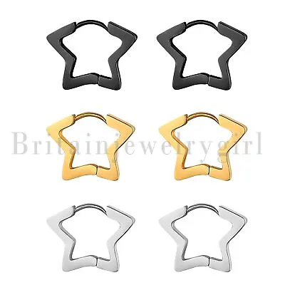 Stainless Steel Pentagram Star Hoop Huggie Hinged Ear Stud Earrings Men Women • $7.99