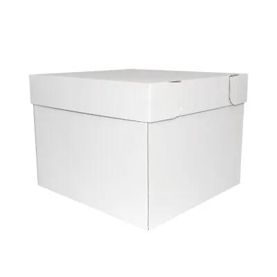 Cube Cake Box Corrugated Extra Deep Gift Storage With Lid - White • £7.39