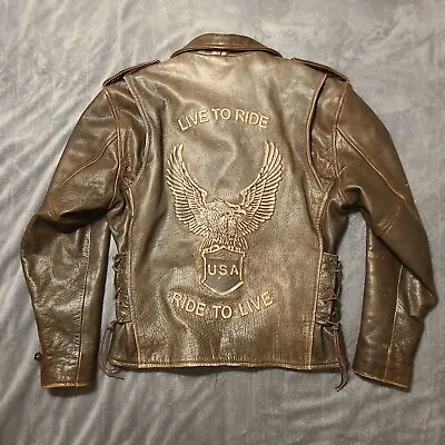 2007 Motorcycle Jacket By Leather King  Live To Ride  Size Medium Embossed Eagle • $154.10